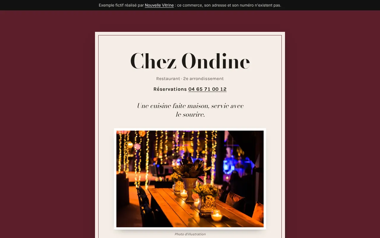 Site d'exemple Chez Ondine sur ordinateur