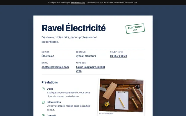 Site d'exemple Ravel Électricité sur ordinateur